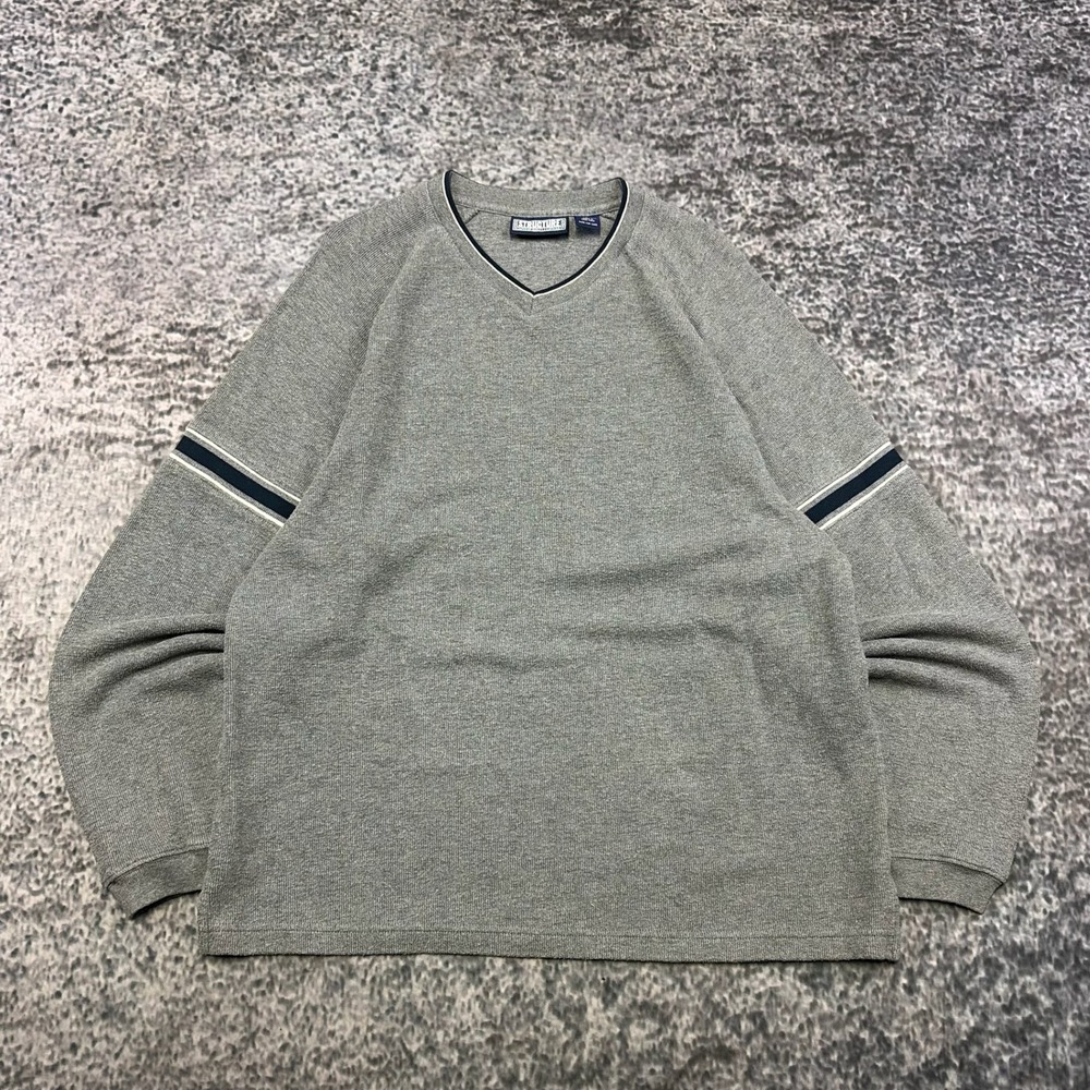 VTG Y2K Structure Sweater Mens Large Gray Striped Grunge Cyber Skater